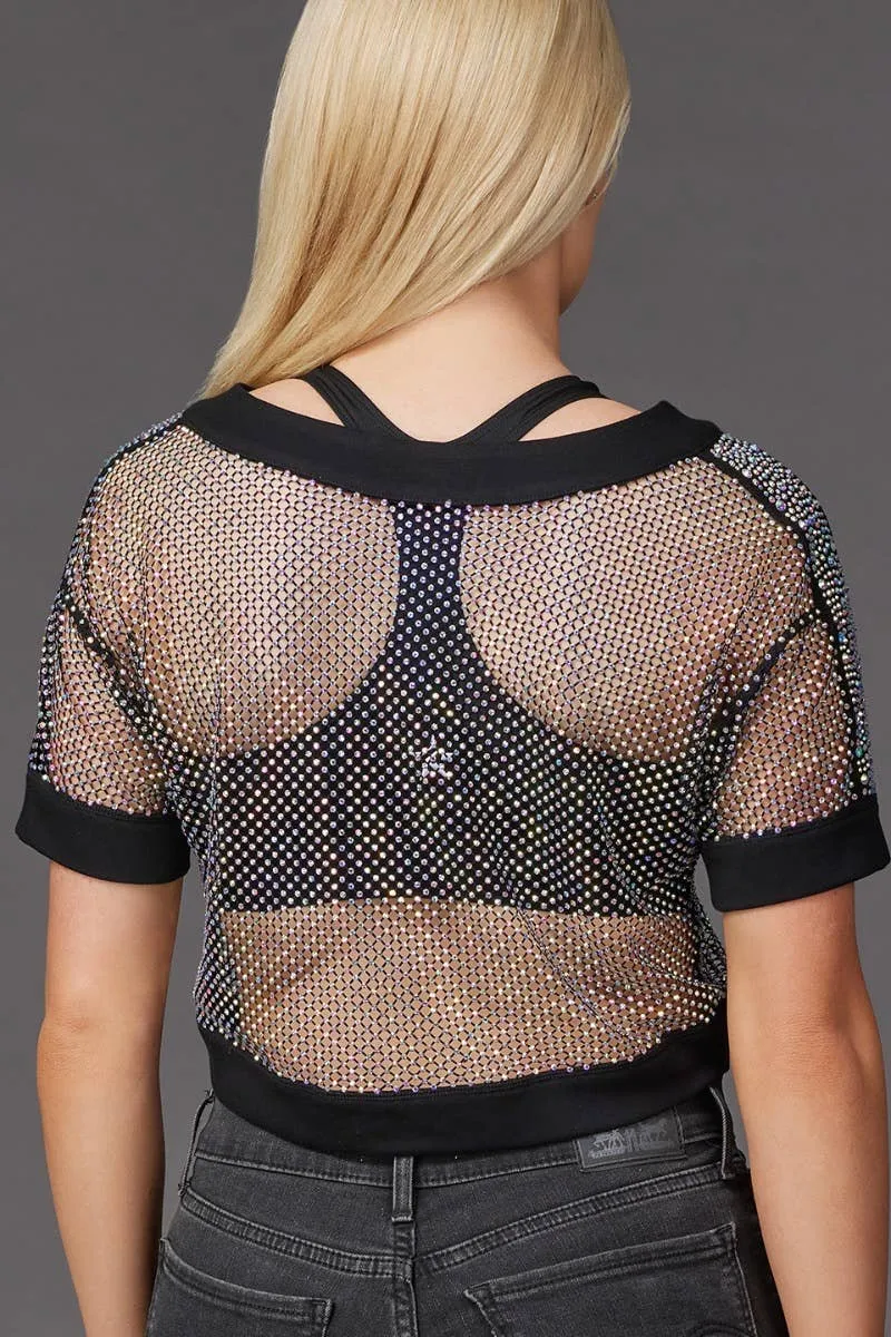 WaterResistant Coating LightweightWeave Mesh Crystal Couture Mid-Crop Top