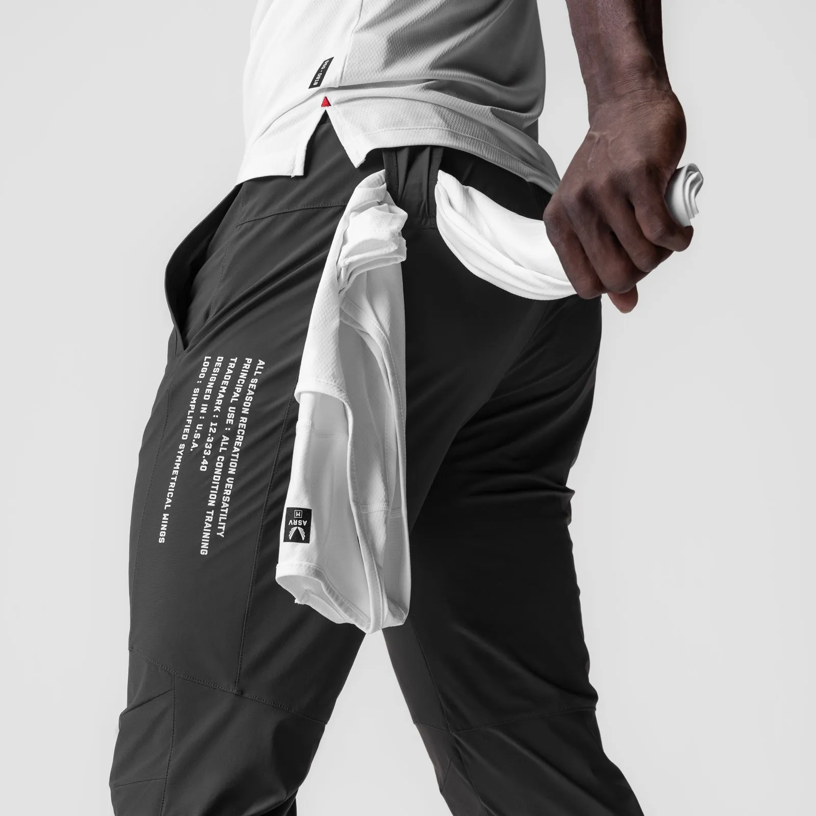 0959. Tetra-Lite? Moto Jogger - Space Grey "Multi-Text" Water Repellent Breathable Lining