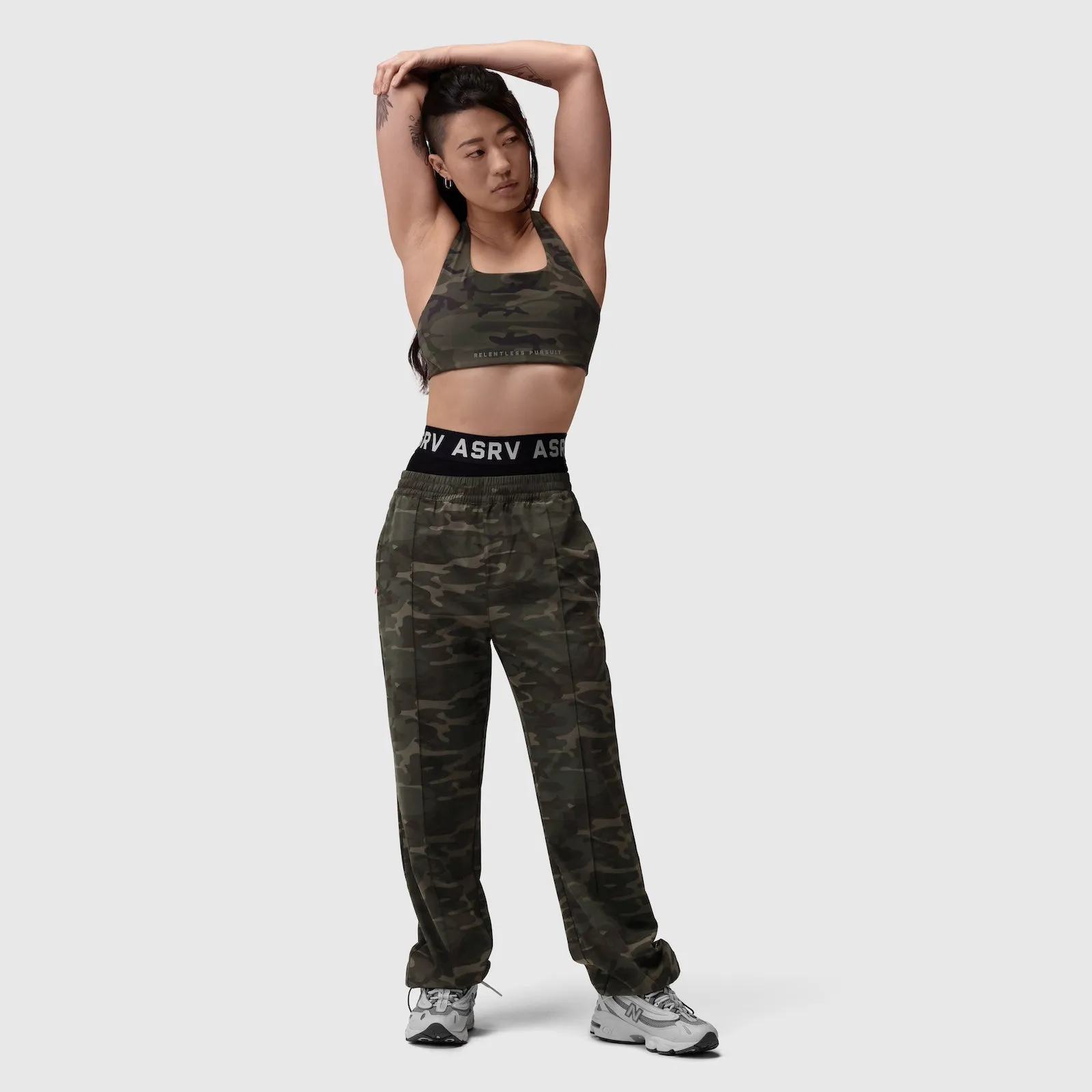 AntiStatic Fiber Blend W036. Ripstop Relaxed Track Pant - Dark Camo Contrast Trim Neutral Style