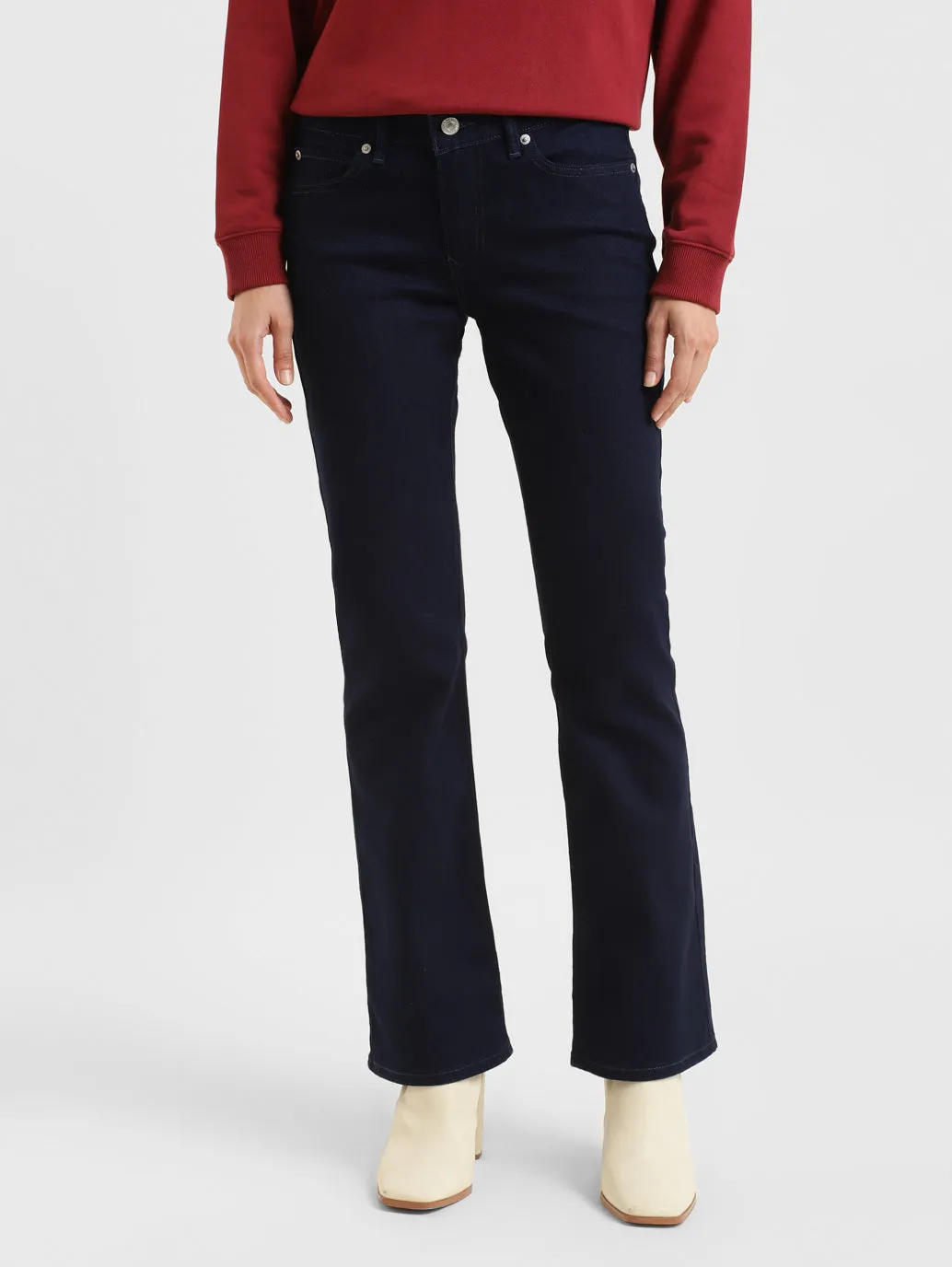 Soft Touch Women's 715 Navy Blue Flared Fit Mid Rise Jeans