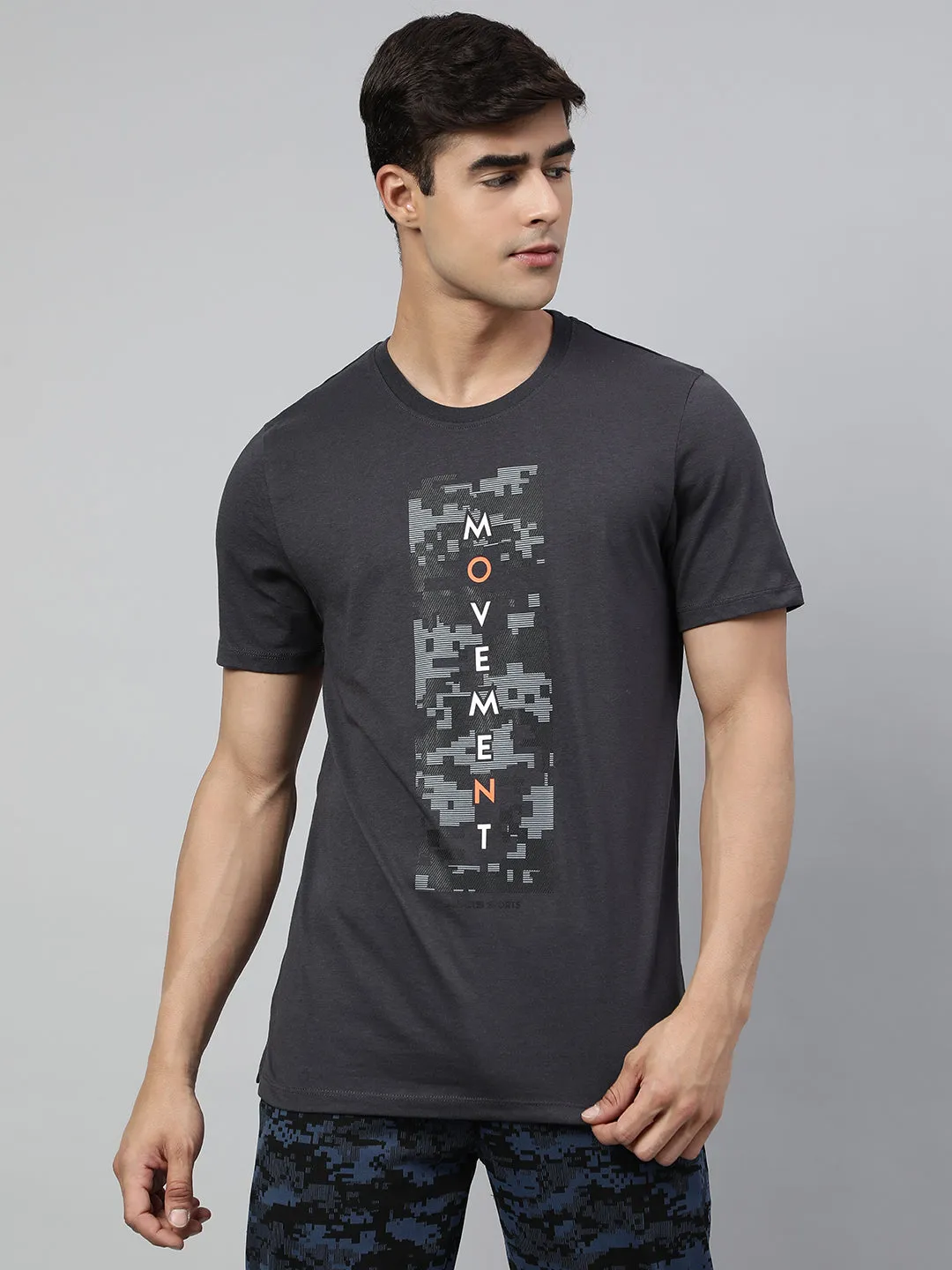 Alcis Men's Asphalt Grey Soft-Touch Regular-Fit Athleisure T-Shirt FormFitting Cut Pure Core