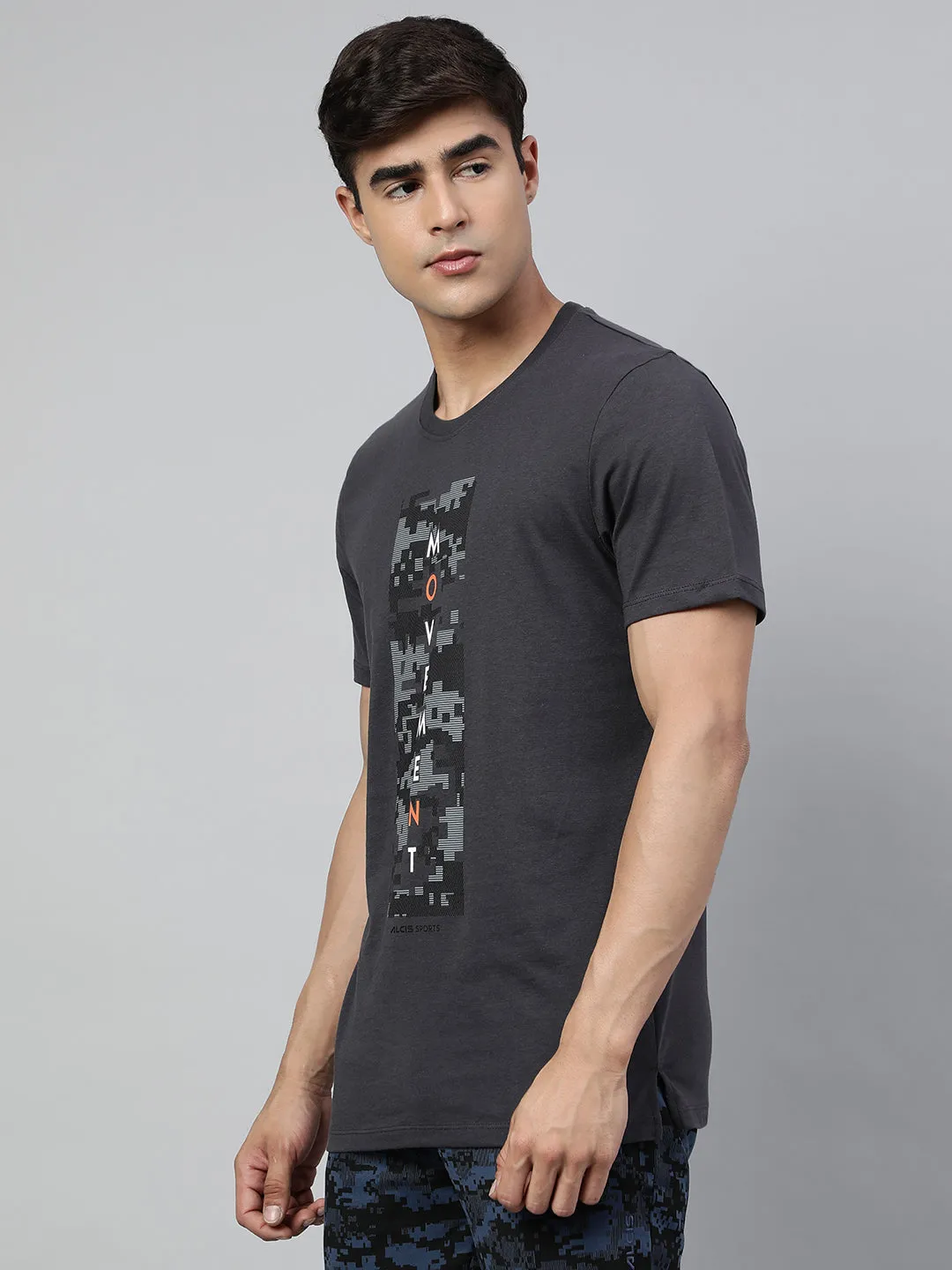 SlipResistantHem AntiStaticLining Alcis Men's Asphalt Grey Soft-Touch Regular-Fit Athleisure T-Shirt