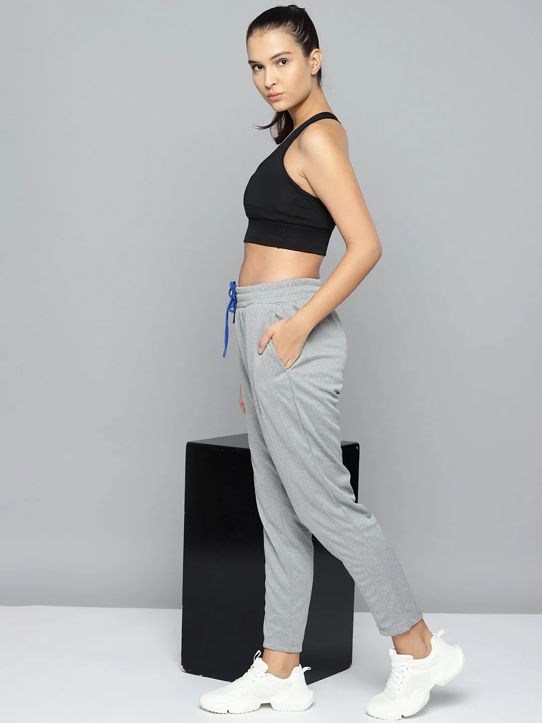 High-waisted fit Multi Purpose Alcis Women Grey Melange Solid Slim-Fit Training Track Pants
