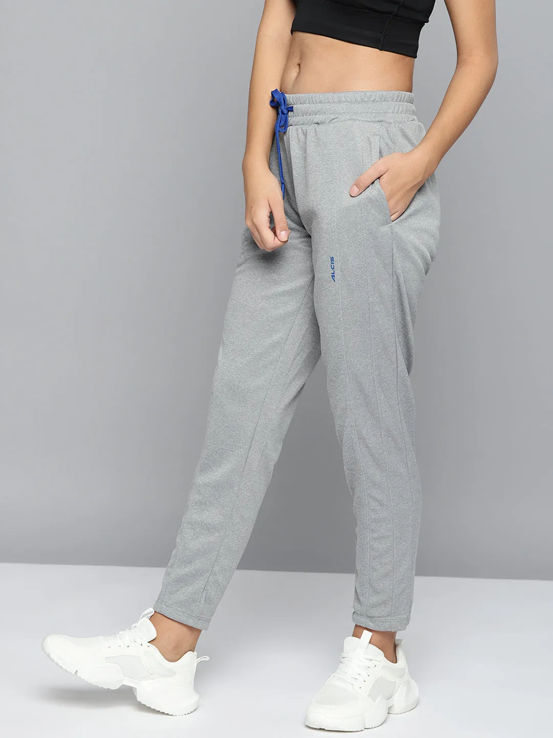 Lounge-friendly Stylish Waistband Alcis Women Grey Melange Solid Slim-Fit Training Track Pants
