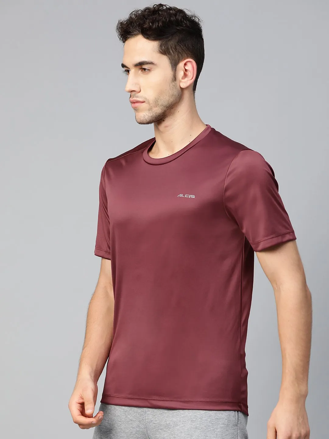 Alcis Men Burgundy Anti-Viral Round Neck Training T-shirt Basic Core