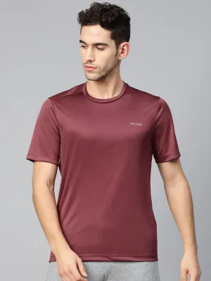 Alcis Men Burgundy Anti-Viral Round Neck Training T-shirt CompressionEnhanced Soul Ease