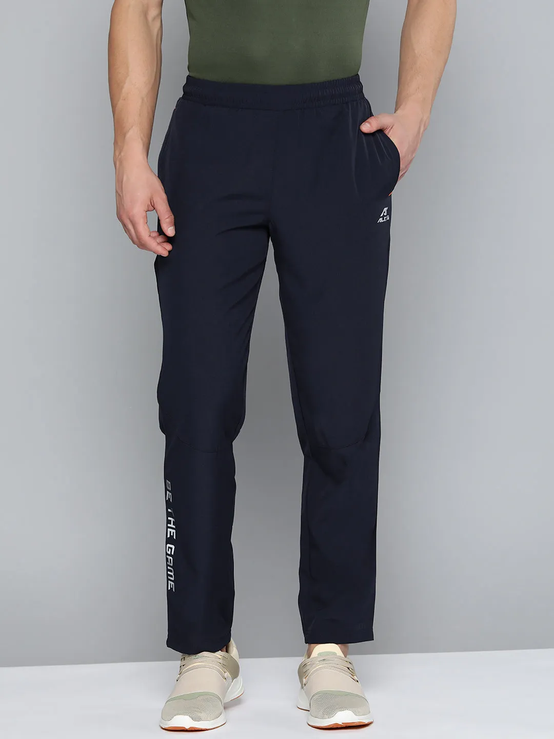 Alcis Men Navy Blue Typography Print Track Pants Moisture Wicking Fabric HighRiseWaist