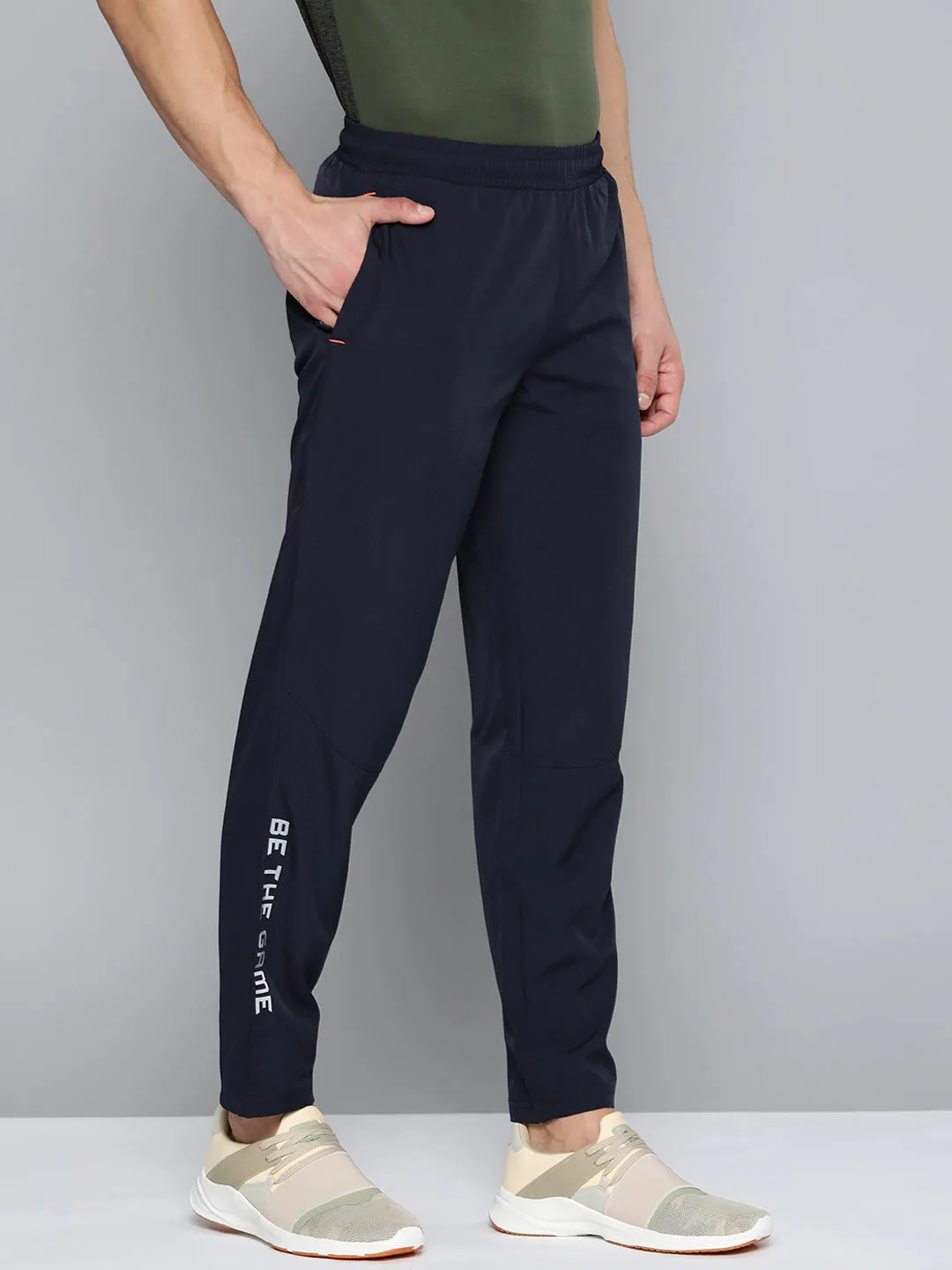 Alcis Men Navy Blue Typography Print Track Pants Wrinkle Resistant Finish