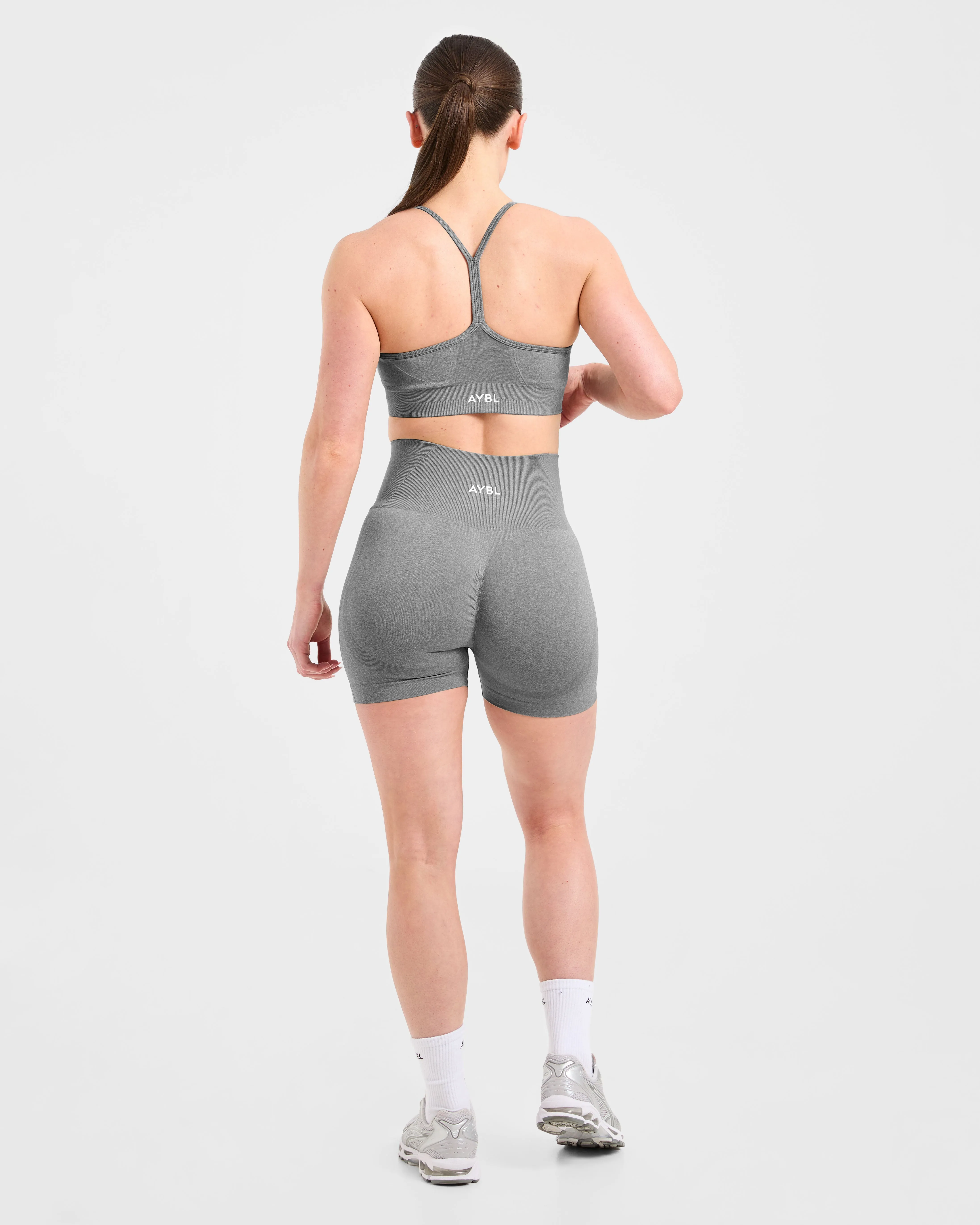 Soft Lace Fringed edges Empower Seamless Sports Bra - Grey Marl