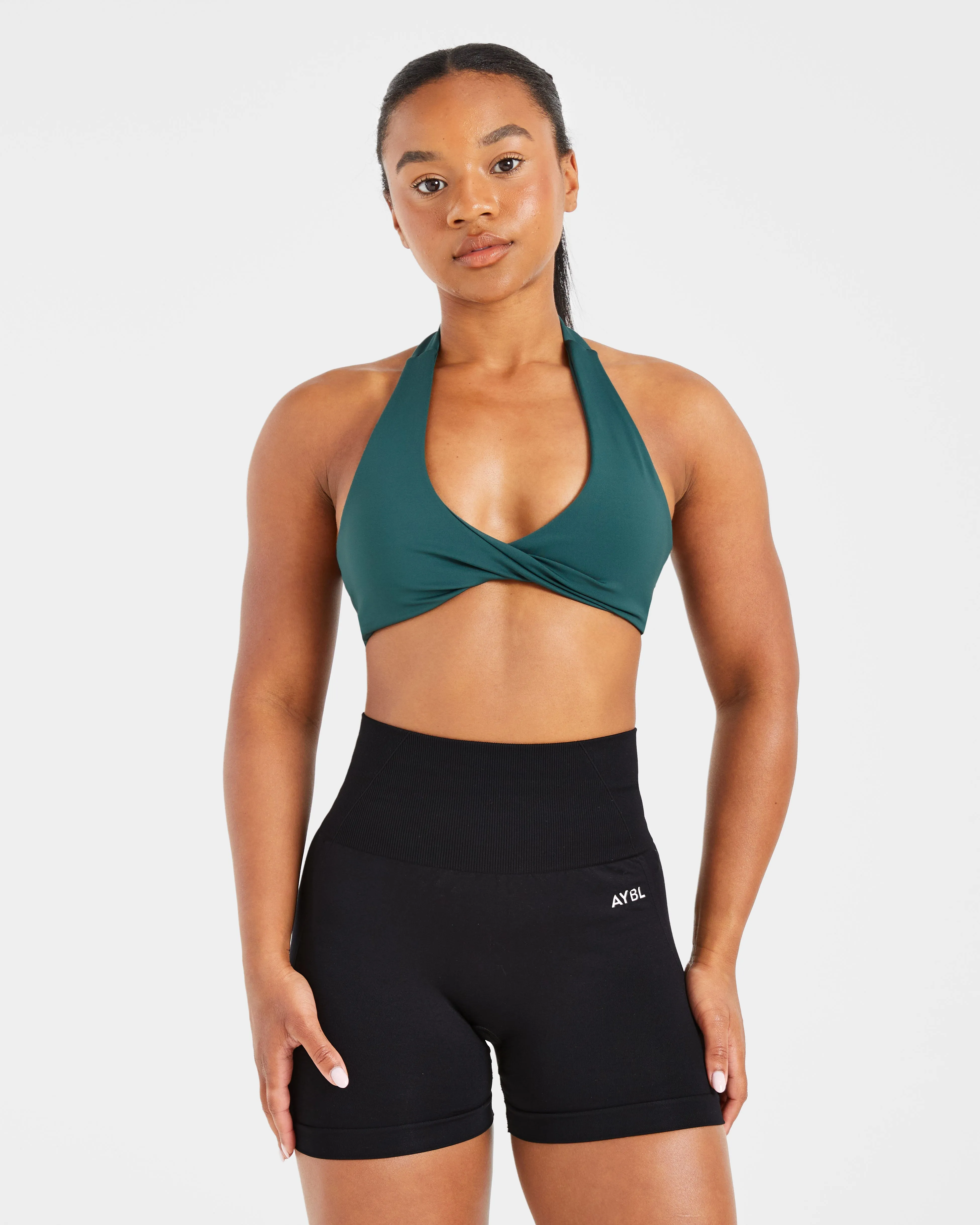 Smooth Fabric Essential Halterneck Sports Bra - Deep Green