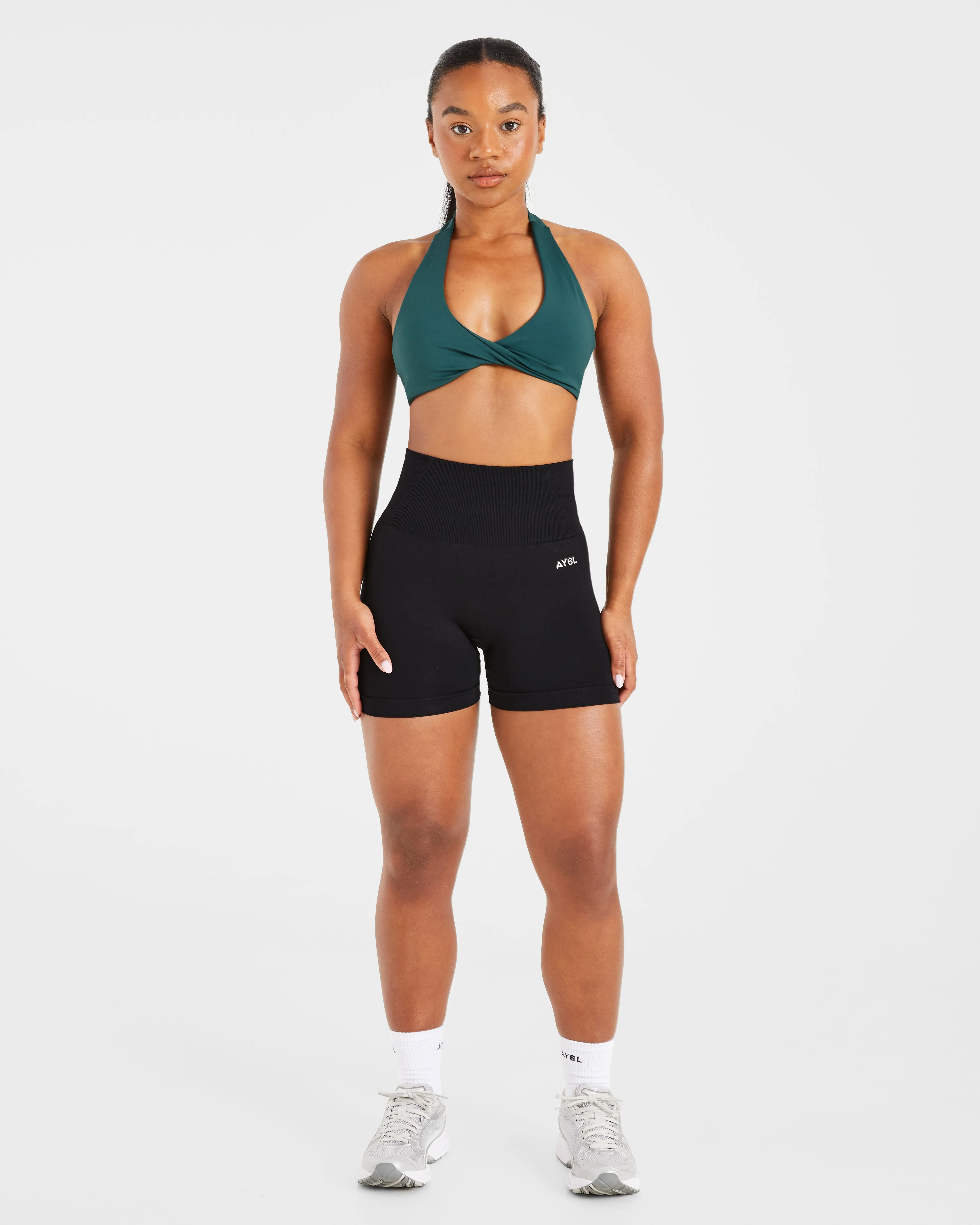 adults Soft Jersey Essential Halterneck Sports Bra - Deep Green