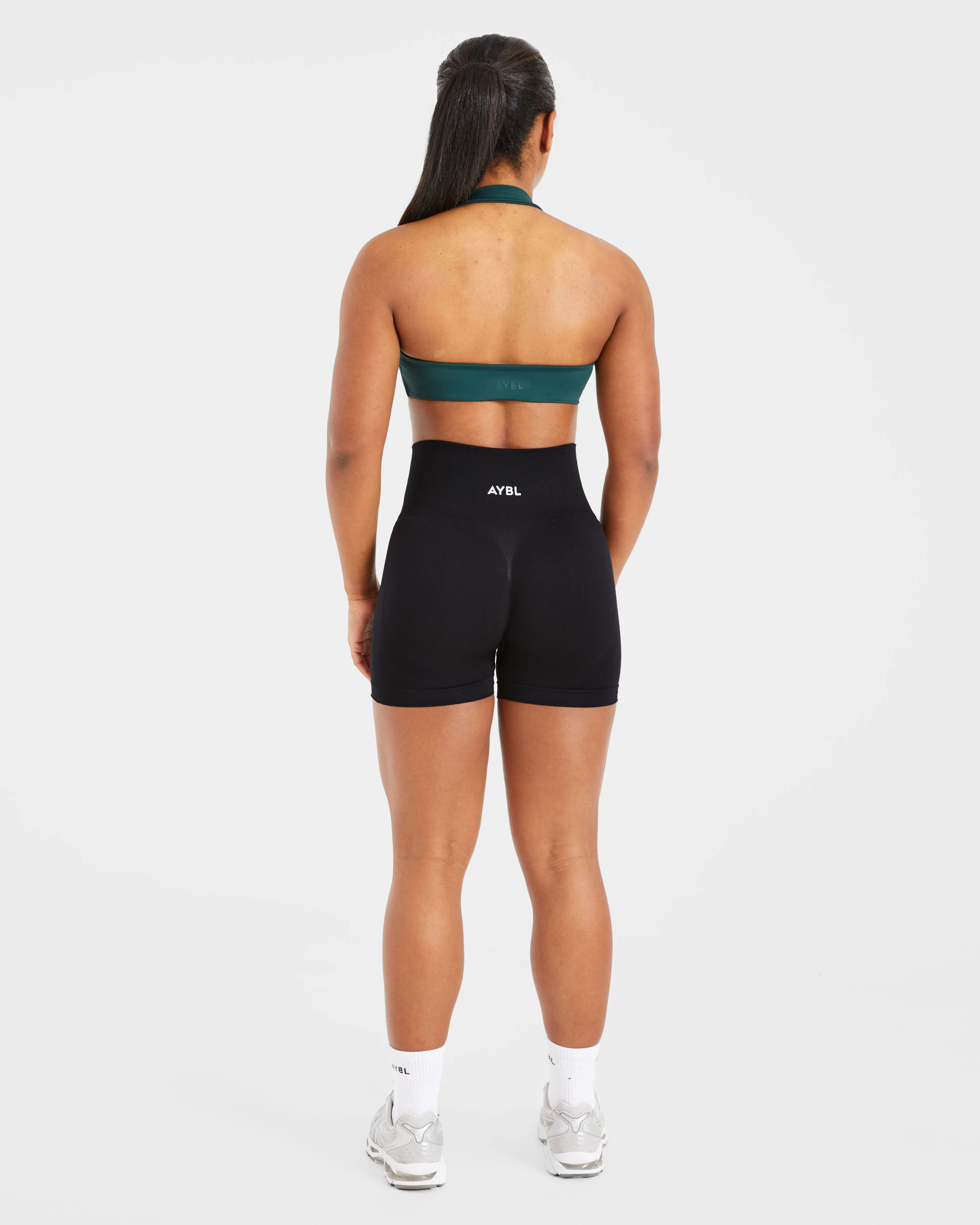 Essential Halterneck Sports Bra - Deep Green Supportive frame