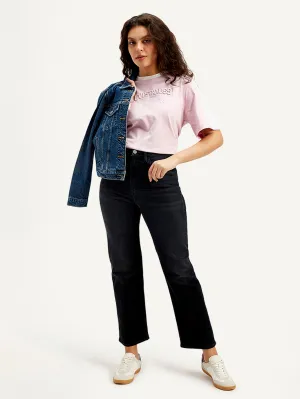 Women's Redloop Black Ribcage Straight Fit High Rise Jeans Quality Wear