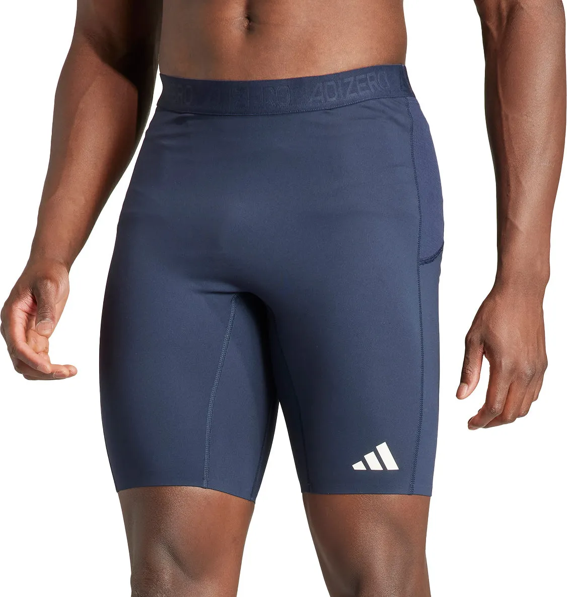 Glide On Waist System Non Irritating Tags adidas Adizero Mens Short Running Tights - Navy