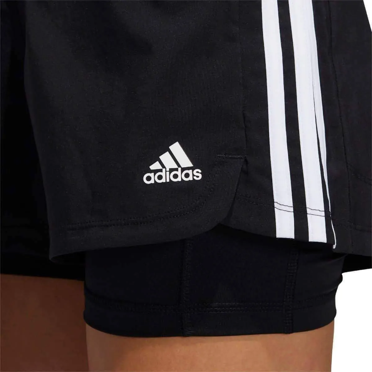 Snag Free Zipper color - fast adidas Pacer 3 Stripes Woven 2 In 1 Womens Training Shorts - Black