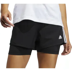adidas Pacer 3 Stripes Woven 2 In 1 Womens Training Shorts - Black Workout Gear Water Resistant
