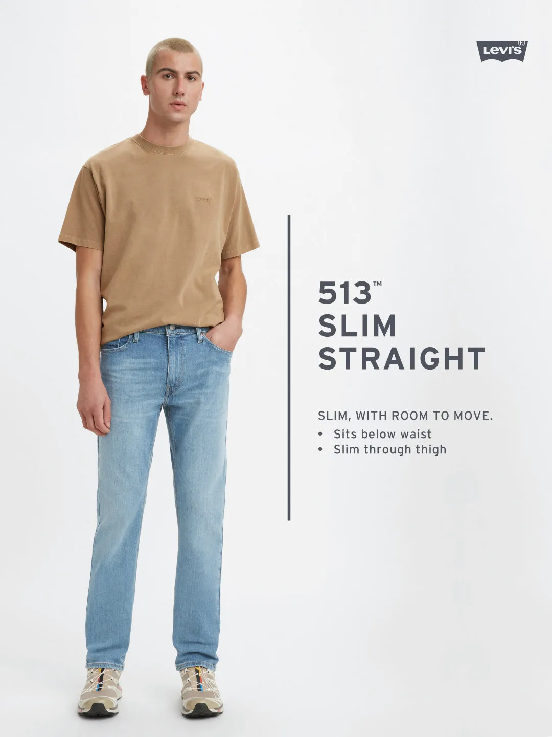 Men's 513 Grey Slim Straight Fit Mid Rise Jeans Weekend Style Stretch Bold Look Moisture Wicking Technology