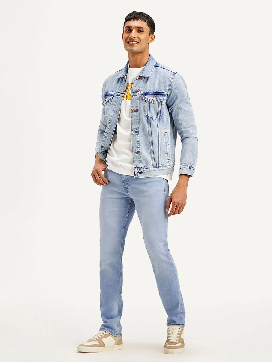 Leisure Wear Men's 513 Light Blue Slim Straight Fit Mid Rise Jeans
