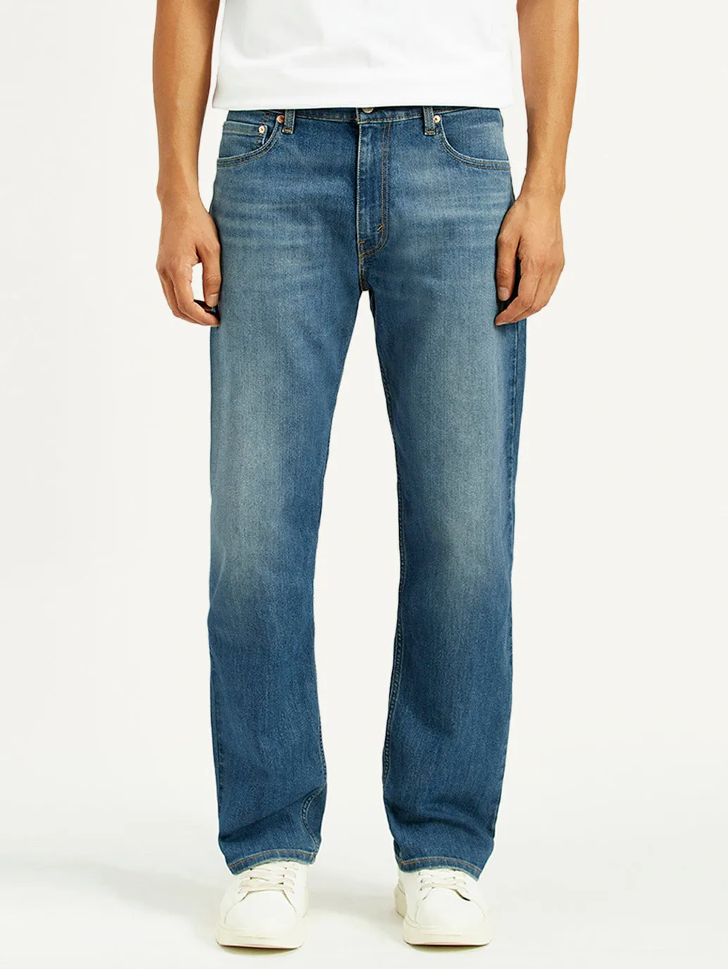 Men's 555 Med Indigo Loose Fit Mid Rise Jeans Weekend Style Stretch Bold Look