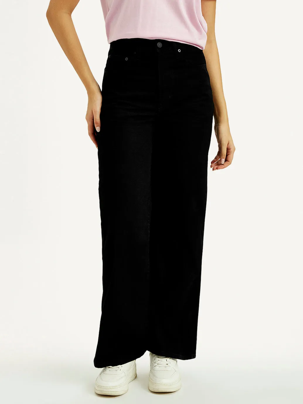 Women's Black Ribcage Wide Leg Fit High Rise Jeans Daily Wear Breathable Classic