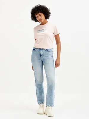 Women's Light Blue Wedgie Straight Fit Mid Rise Jeans Stain Release Finish