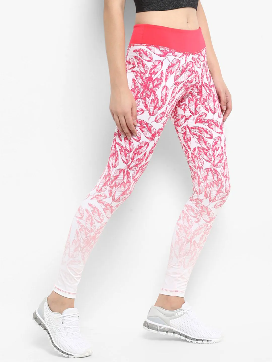 Alcis Women Core White Pink Printed Tights For Teens Soft Touch Low Profile