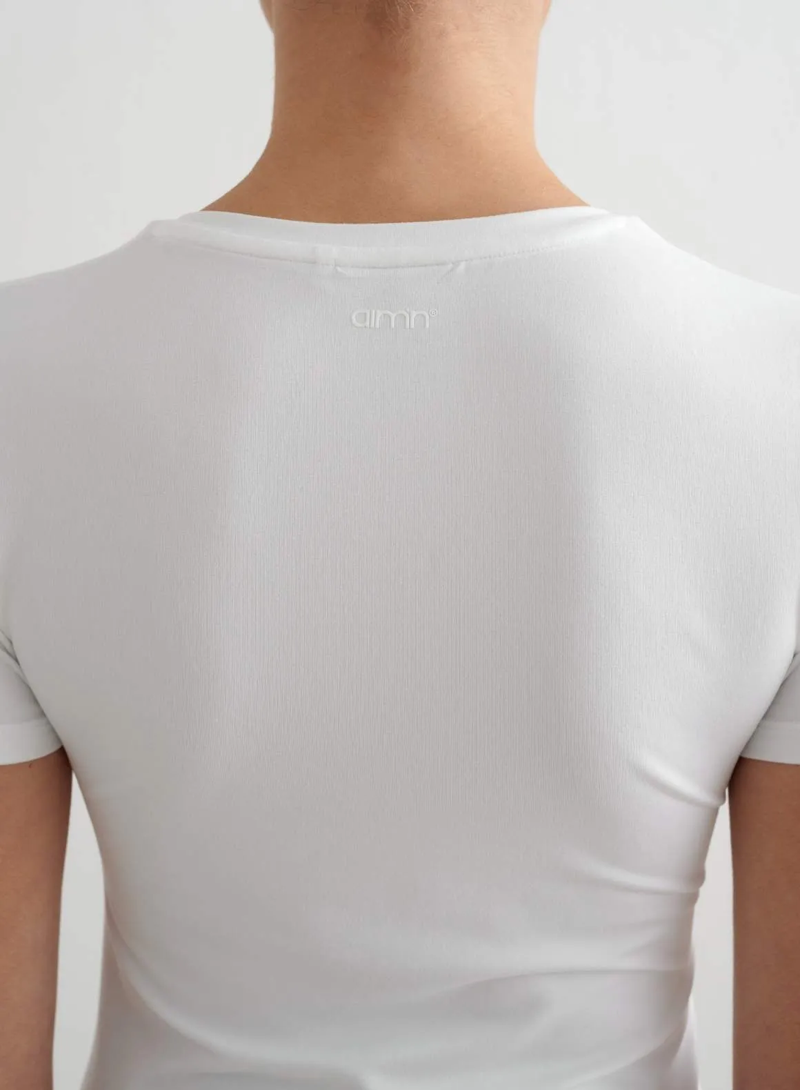 Heathered Texture White Soft Basic V-Neck Short Sleeve