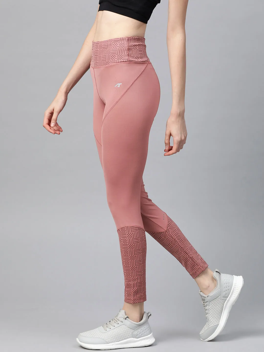 No Gap Waistline Alcis Women Dusty Pink Solid Cropped Tights