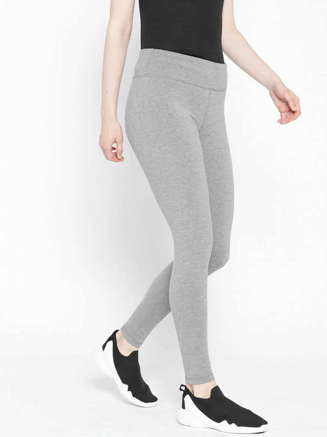 Alcis Women Grey Melange Solid Tights Mountain Hike Wrinkle Resistant Moisture Wicking Technology