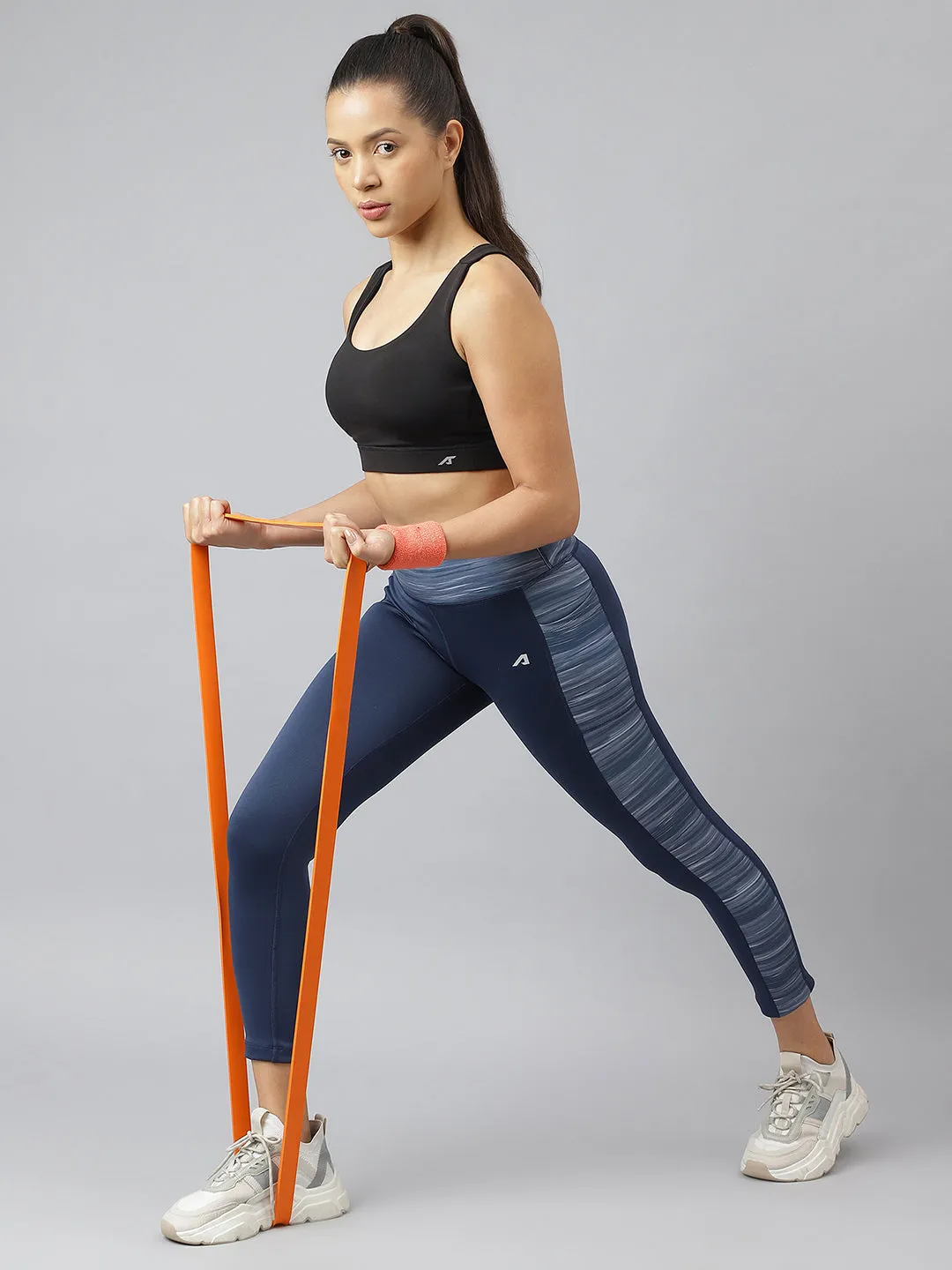 slim fit Cozy Base Alcis Women Navy Colour-blocked Full-Length Training Tights
