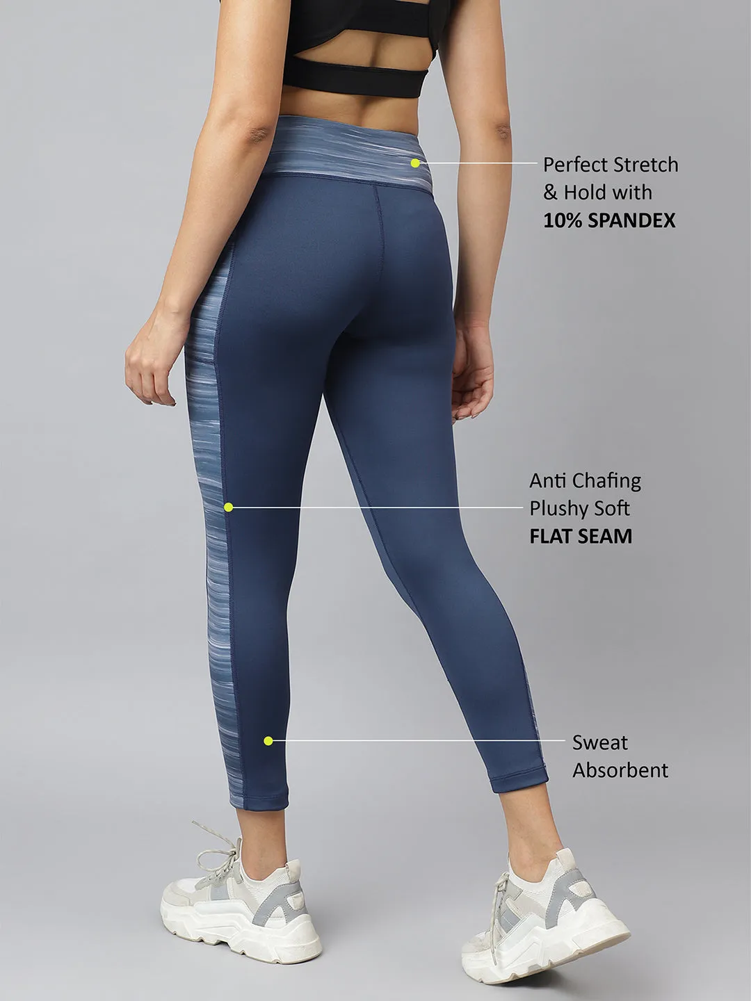 Alcis Women Navy Colour-blocked Full-Length Training Tights For Kids Non See