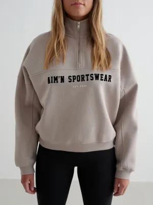 Dark Clay Varsity Sweat Half Zip Two Way Zipper Functional Fashion
