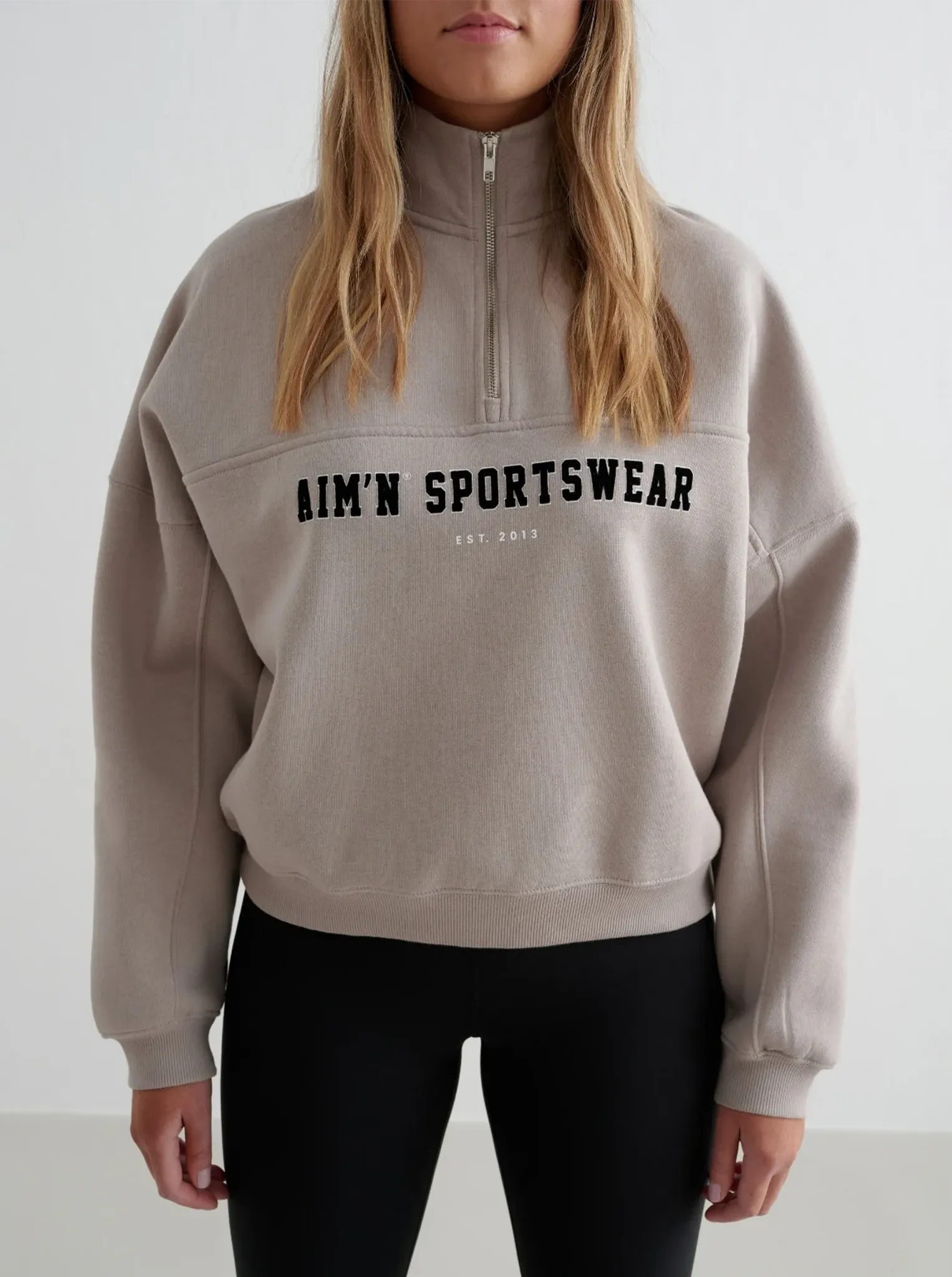 Dark Clay Varsity Sweat Half Zip Two Way Zipper Functional Fashion