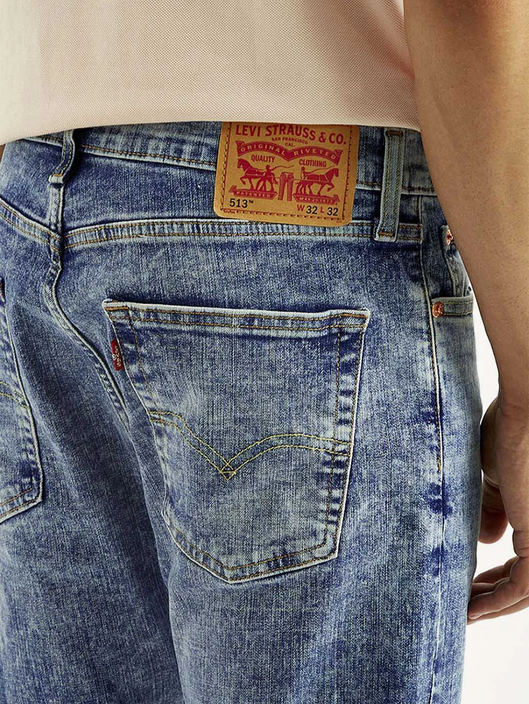 Men's 513 Blue Slim Straight Fit Mid Rise Jeans Artist Vibe Smooth Fray Resistant Hem