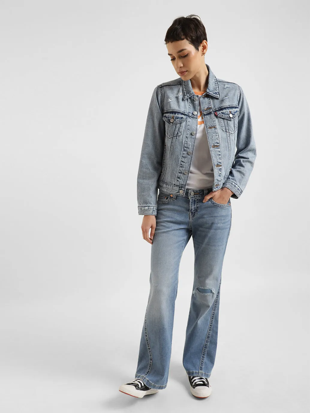 Women's Blue Bootcut Fit High Rise Jeans Secure Closure System