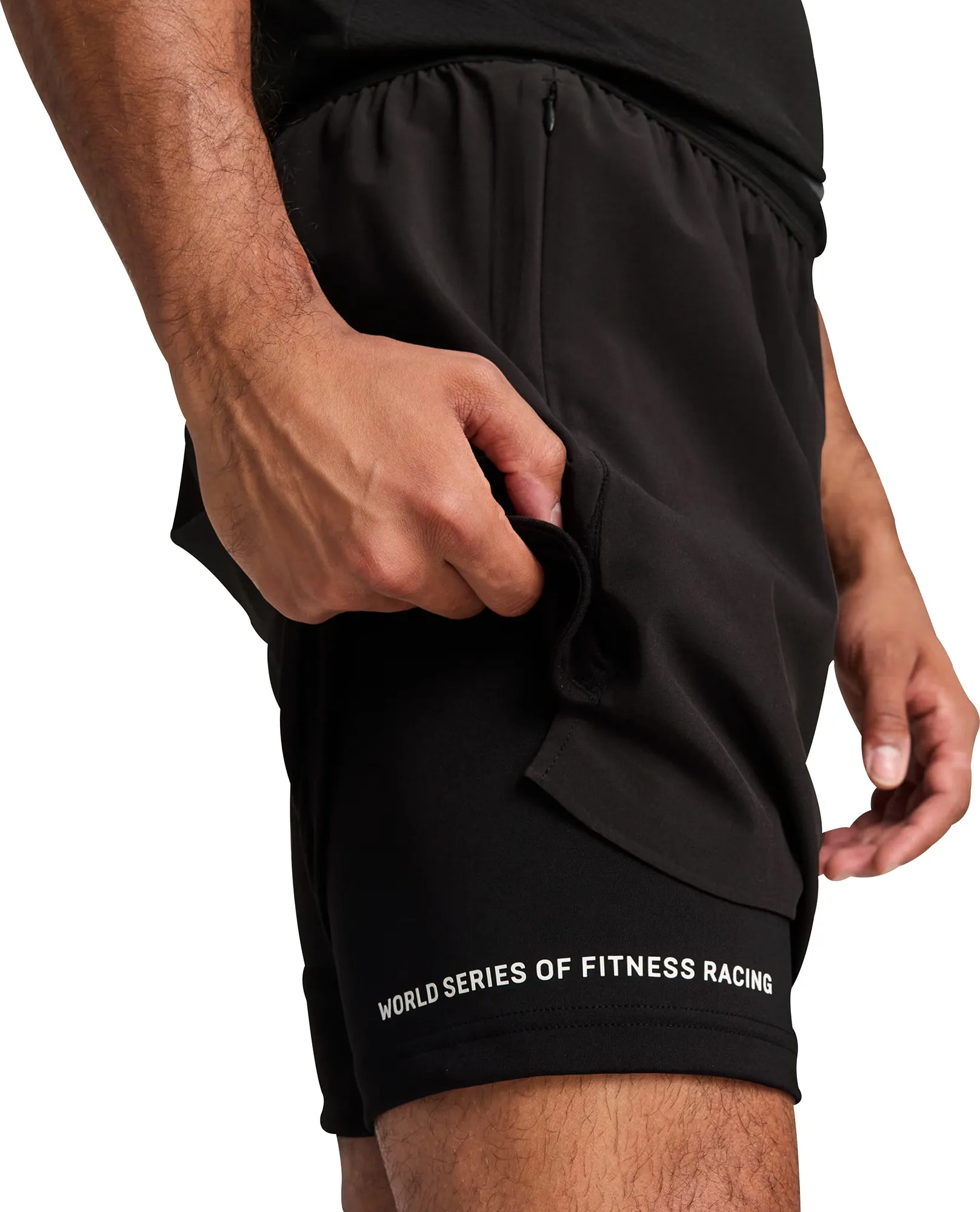 Non Restrictive Cut Adjustable Fit Puma X HYROX 2 In 1 Mens Training Shorts - Black