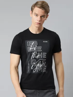 Alcis Men Black Typography Printed Slim Fit T-shirt Soft Lining