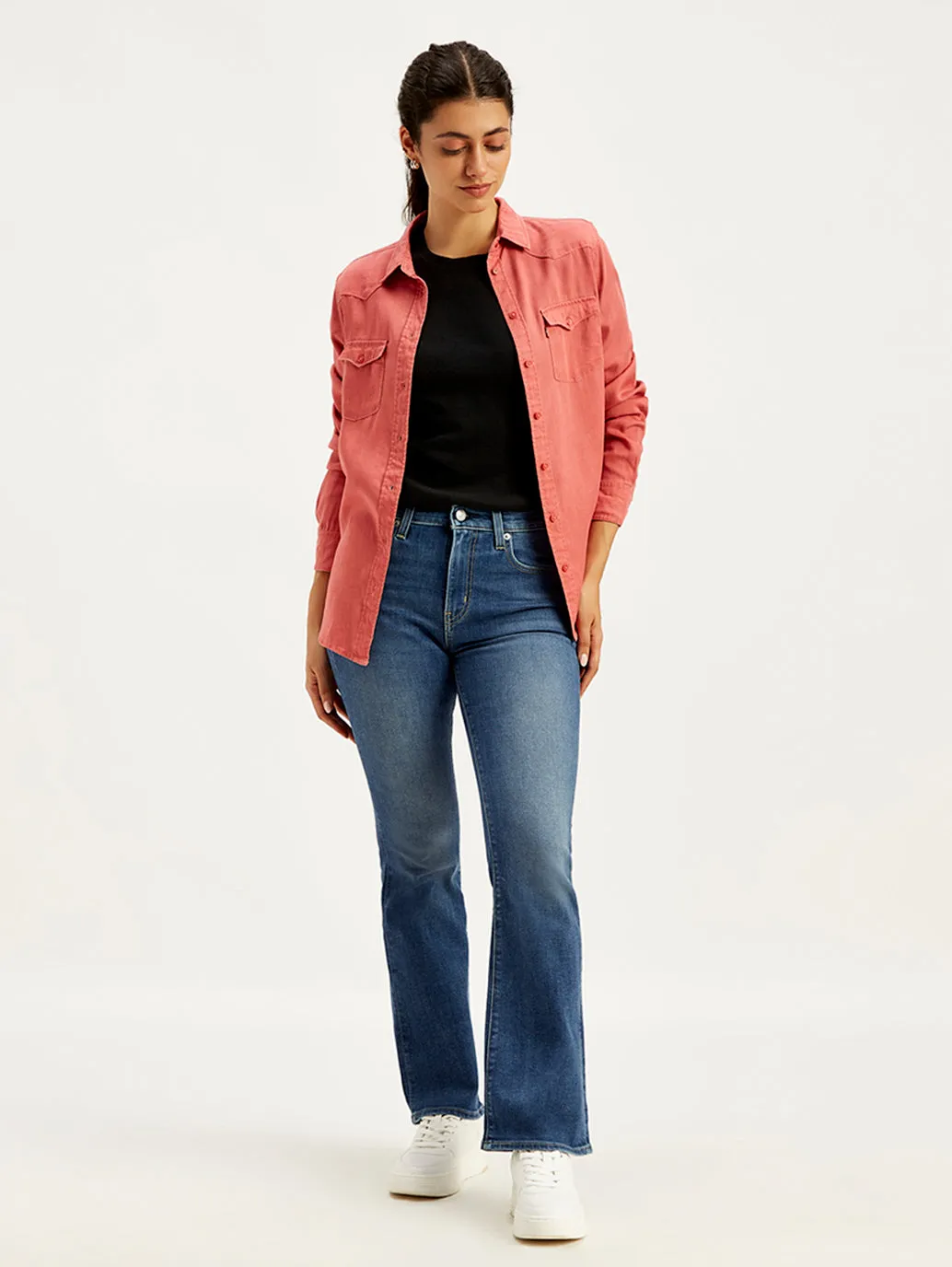 Women's 725 Blue Flared Fit High Rise Jeans Hidden Rivet Details