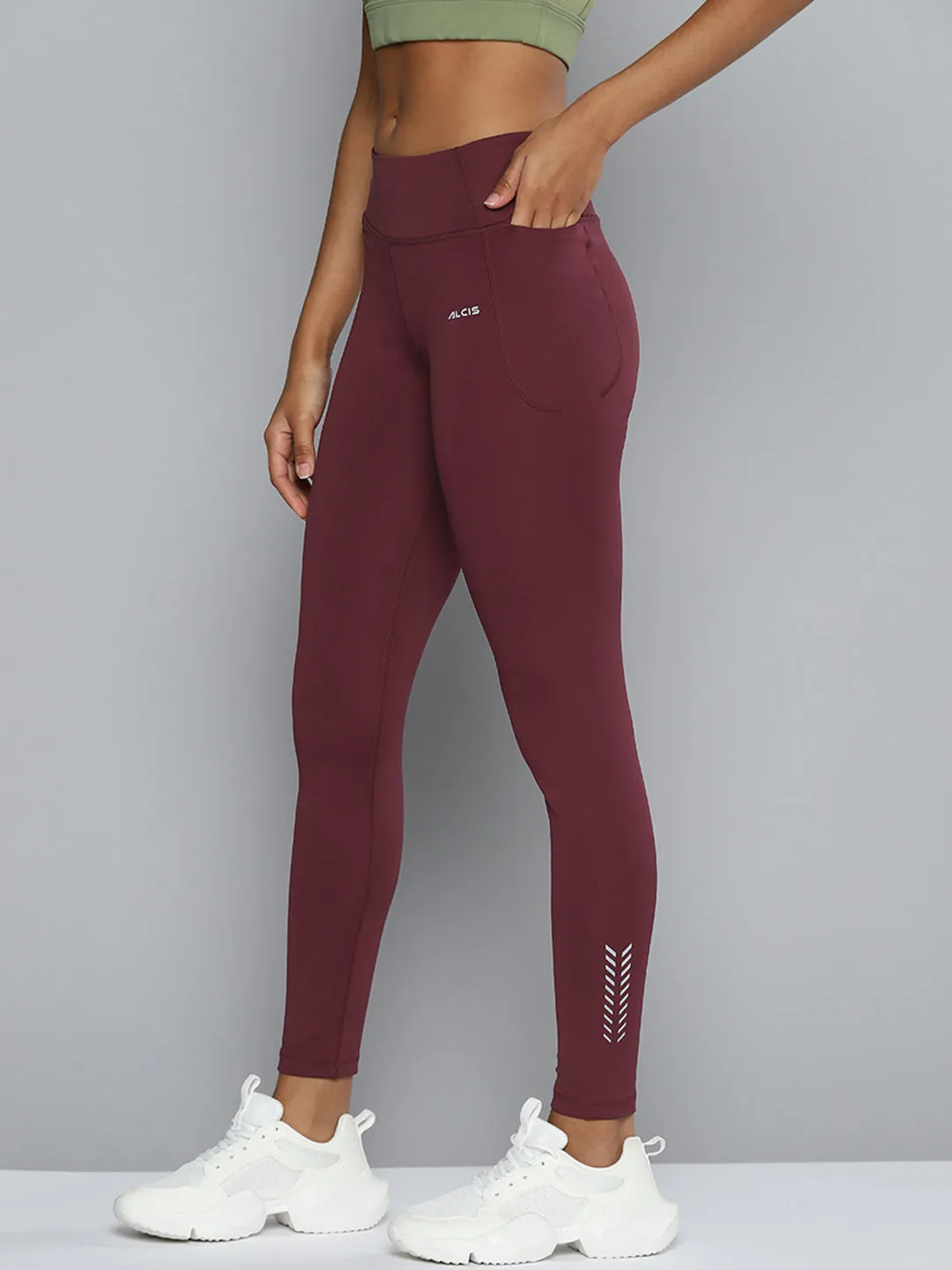 ALCIS Women Burgundy Solid Tights For Teens Breathable Fabric Quick Dry Camping Gear