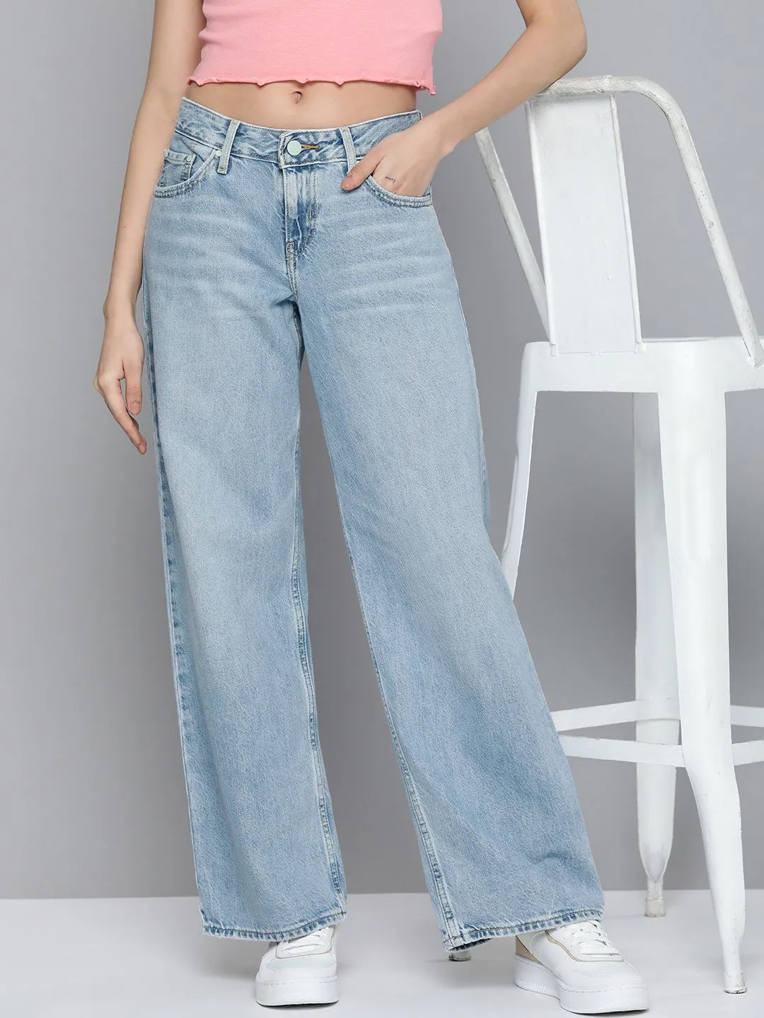 Street Fashion Casual Winter Warmth Women's Blue Loose Fit High Rise Jeans