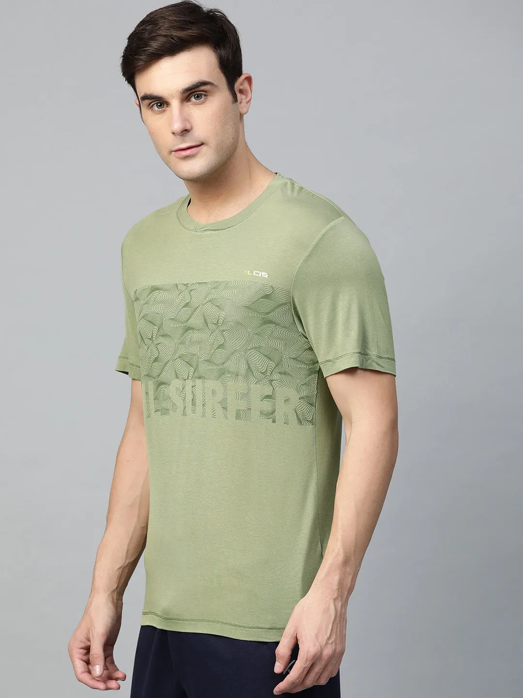Alcis Men Olive Green Printed Round Neck T-shirt Kid Play QuickReleaseClosures