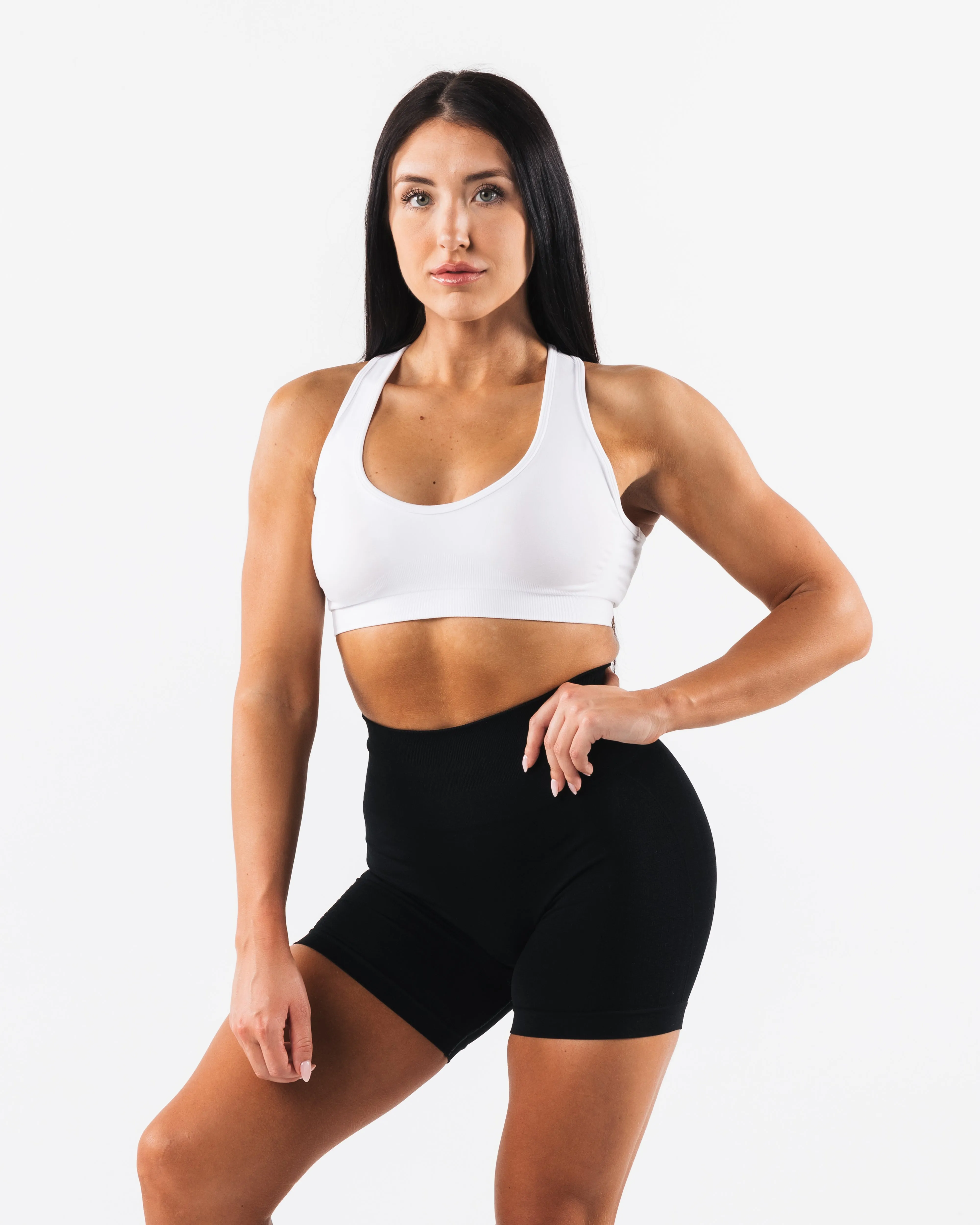 Amplify Contour Bra - White Hip support Geometric workout gear