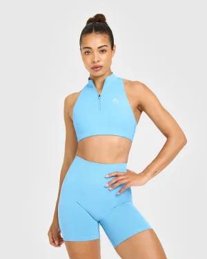 EasyLift? Zip High Neck Sports Bra | Arctic Blue Breathable mesh Machine washable Muscle Support Fit