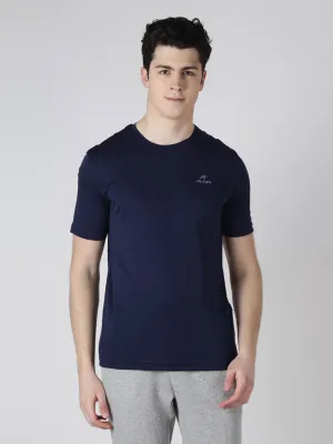Alcis Men Navy Blue Running Round Neck Wonder T-Shirt WaterRepellent Conscious Fit