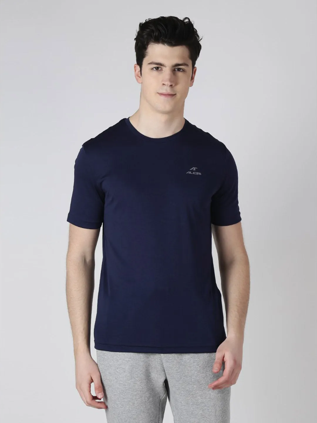 Alcis Men Navy Blue Running Round Neck Wonder T-Shirt WaterRepellent Conscious Fit