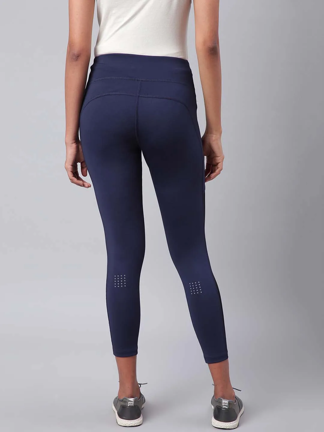 Alcis Women Navy Solid Training Tights Extra Soft Dance Practice Wide Waistband Support