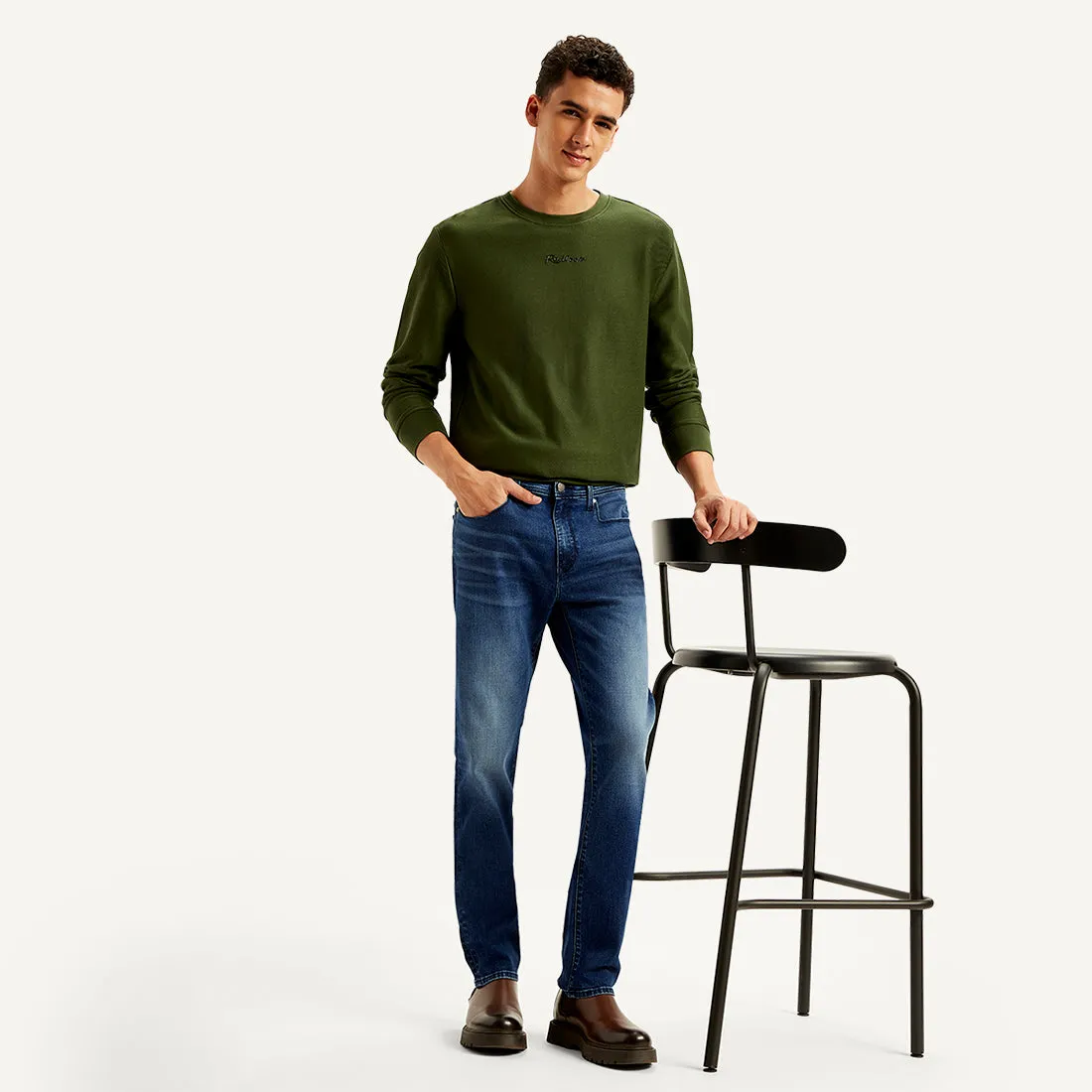 Basic Style Men's Redloop 511 Blue Slim Fit Mid Rise Jeans