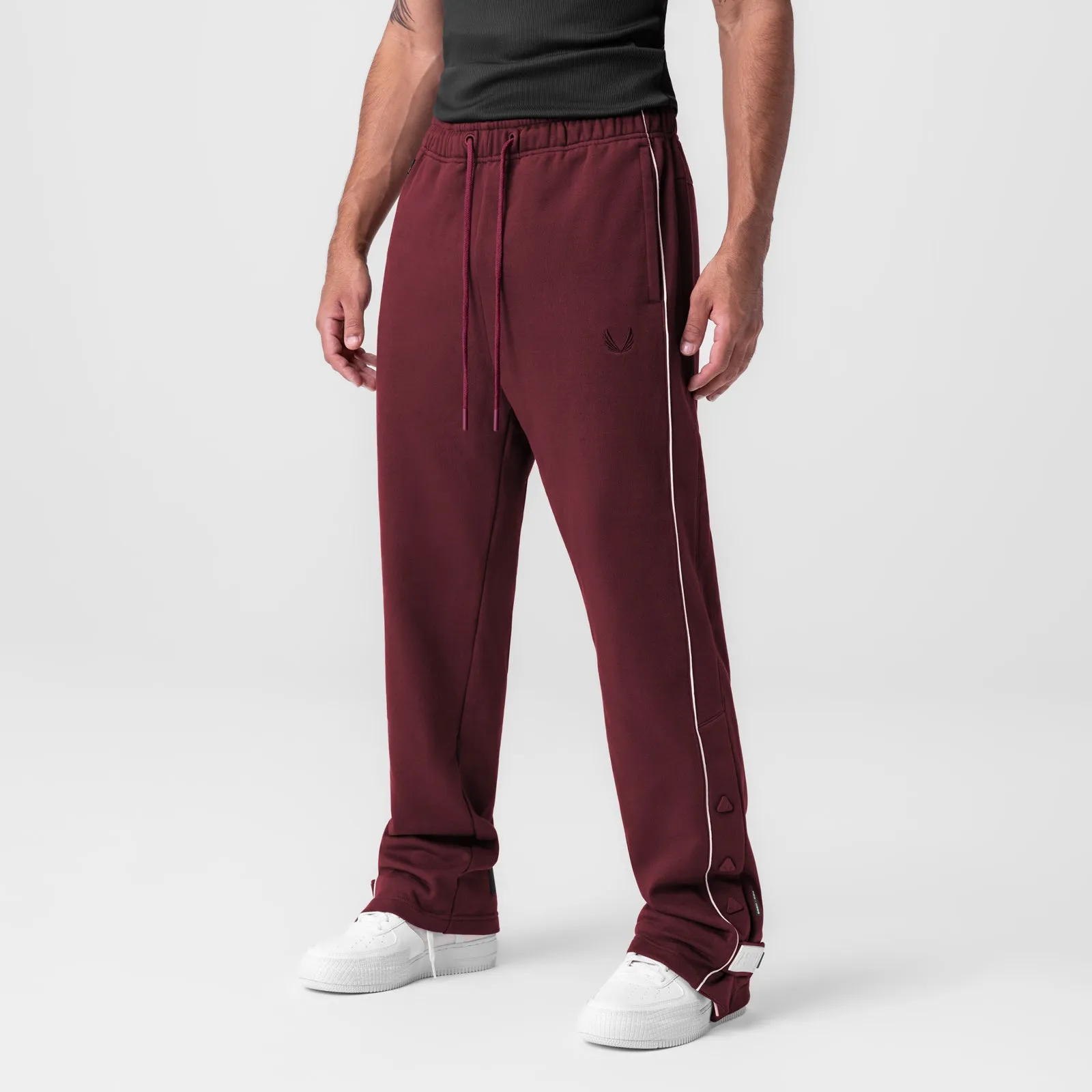 0998. Herringbone Terry Snap Button Sweats - Crimson Wide Leg