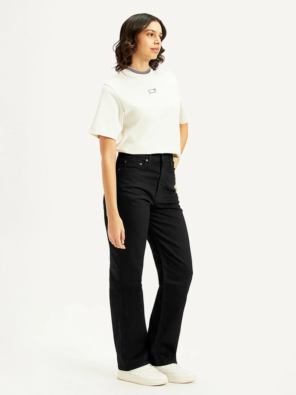 Luxury Textured Athlete Fit Women's Black Ribcage Straight Fit High Rise Jeans