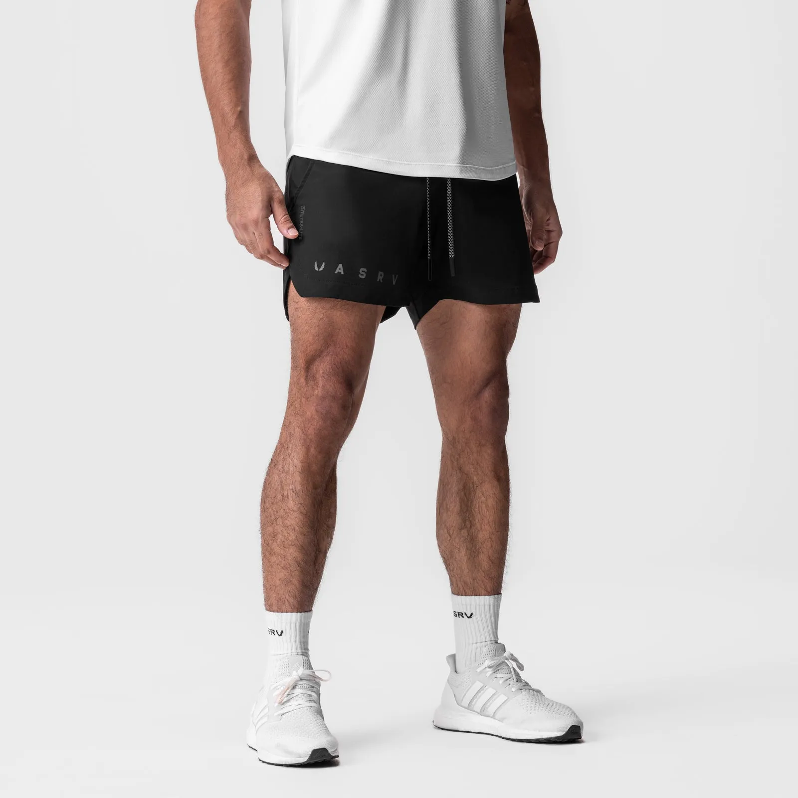 0751. Tetra-Lite? 5" Linerless Short - Black "Reflective Classic" quick dry ski wear